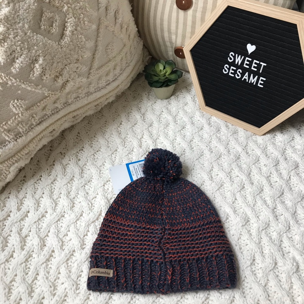 NWT Columbia Brook Mountain Pom Beanie Navy Orange